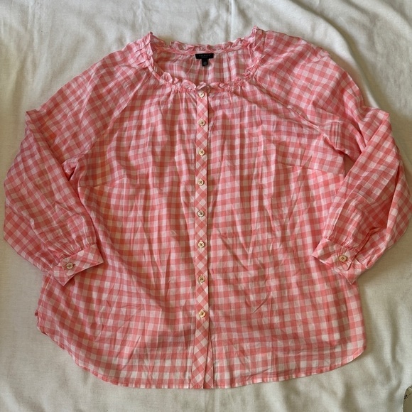 Talbots Plus Petite 1X Pink & White Check Button Down Blouse Top 1XP Preppy - Picture 4 of 8